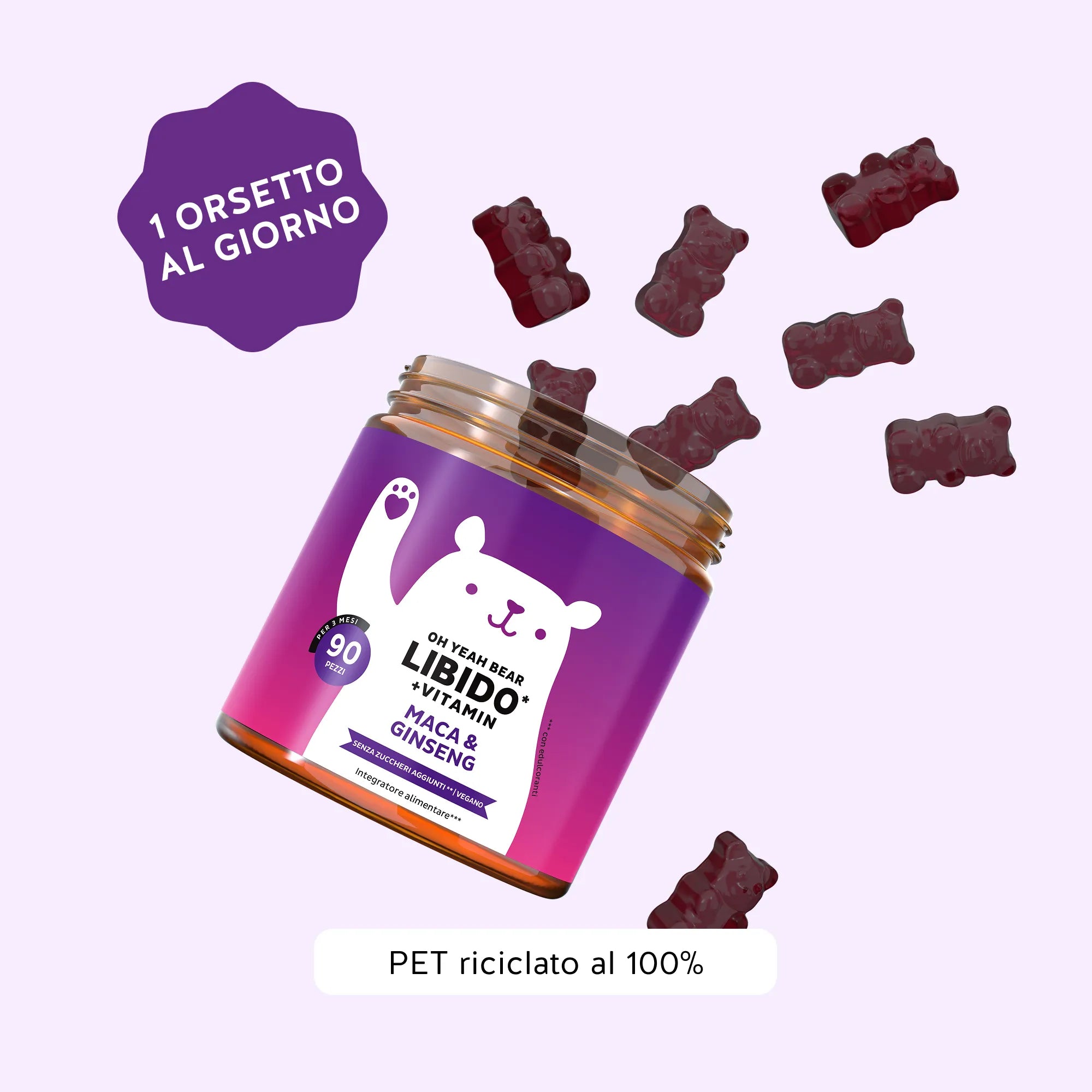 Bears with Benefits Oh Yeah Bear Libido +Vitamin – Assunzione consigliata 1 orsetto gommoso al giorno con maca, ginseng, tribulus, zinco e selenio, 90 pezzi, senza zuccheri aggiunti