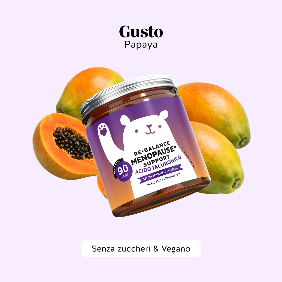 Bears with Benefits Re•Balance Menopause Support – Caramelle gommose al gusto papaya con vitamine e oli vegetali selezionati per il benessere femminile quotidiano, 90 pezzi, vegane e senza zuccheri