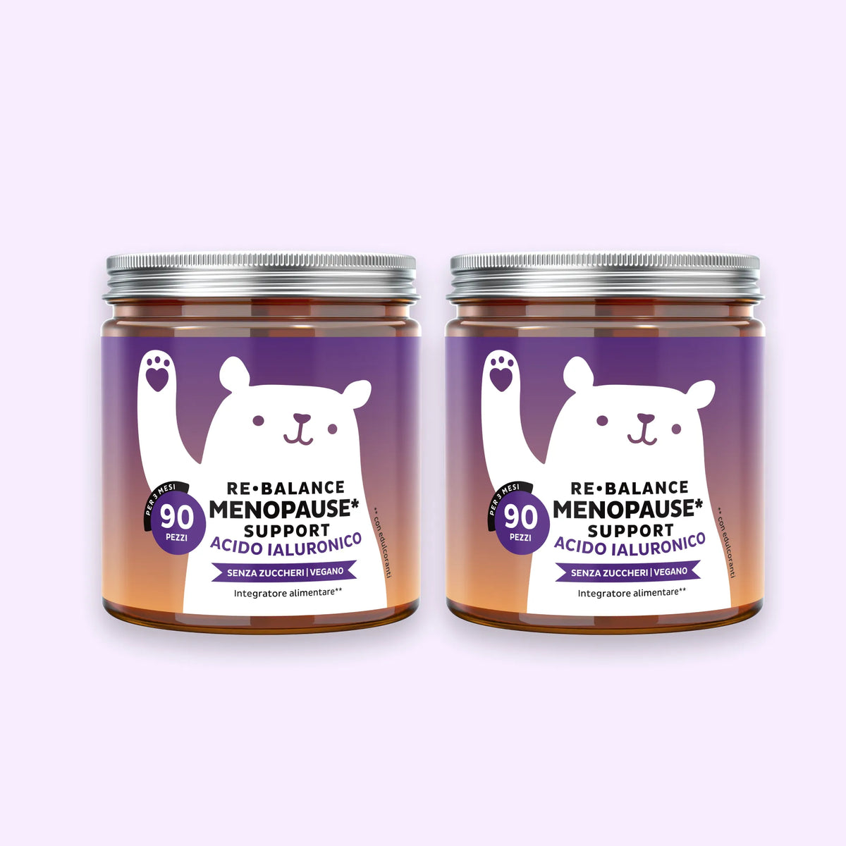 Bears with Benefits Re•Balance Menopause Support – Caramelle gommose senza zuccheri con vitamine e oli vegetali, pack da 2 barattoli da 90 pezzi, 180 totali, per il benessere femminile quotidiano durante la menopausa