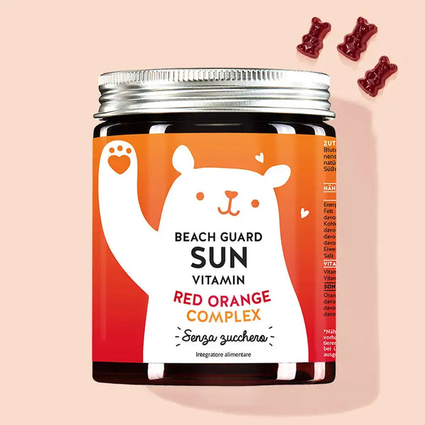 Una confezione di Vitamine Beach Guard Sun con Red Orange Complex, Vitamina C et E per pelle danneggiata dal sole