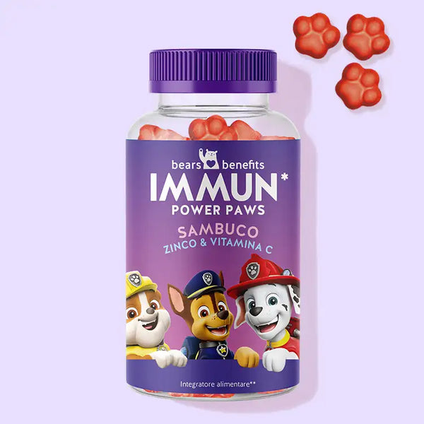 Questa immagine mostra una lattina del prodotto Immune Power Paws con sambuco di Bears with Benefits.