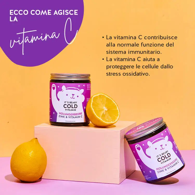 Ecco come funzionano le vitamine It's Beary Cold con vitamina C: contribuiscono alla normale funzione del sistema immunitario e proteggono le cellule dallo stress ossidativo.