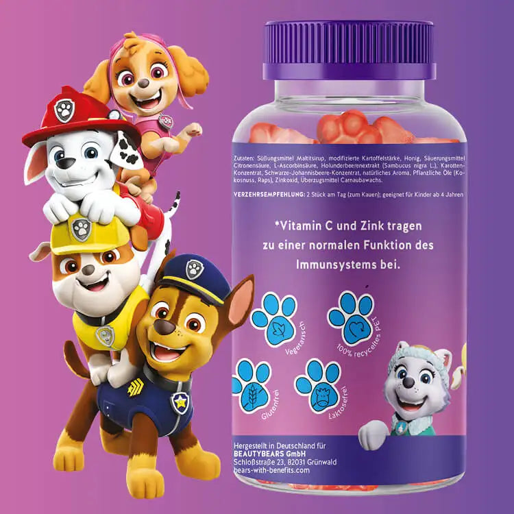 Ecco come funzionano le vitamine Immune Power Paws per bambini con sambuco: la vitamina C e lo zinco contribuiscono al normale funzionamento del sistema immunitario.