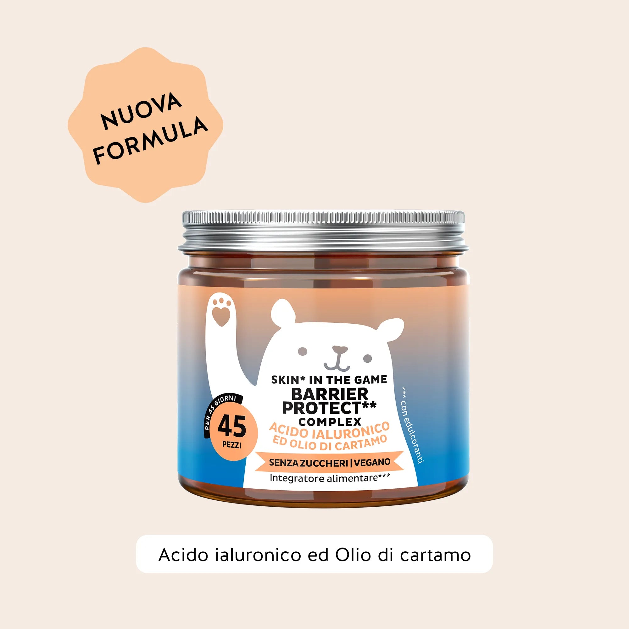 Bears with Benefits Skin* in the Game! Barrier Protect** Complex – Caramelle gommose senza zuccheri con vitamine e zinco per supportare la pelle e proteggerla dallo stress ossidativo quotidiano, 45 pezzi, vegane al gusto mango & arancia