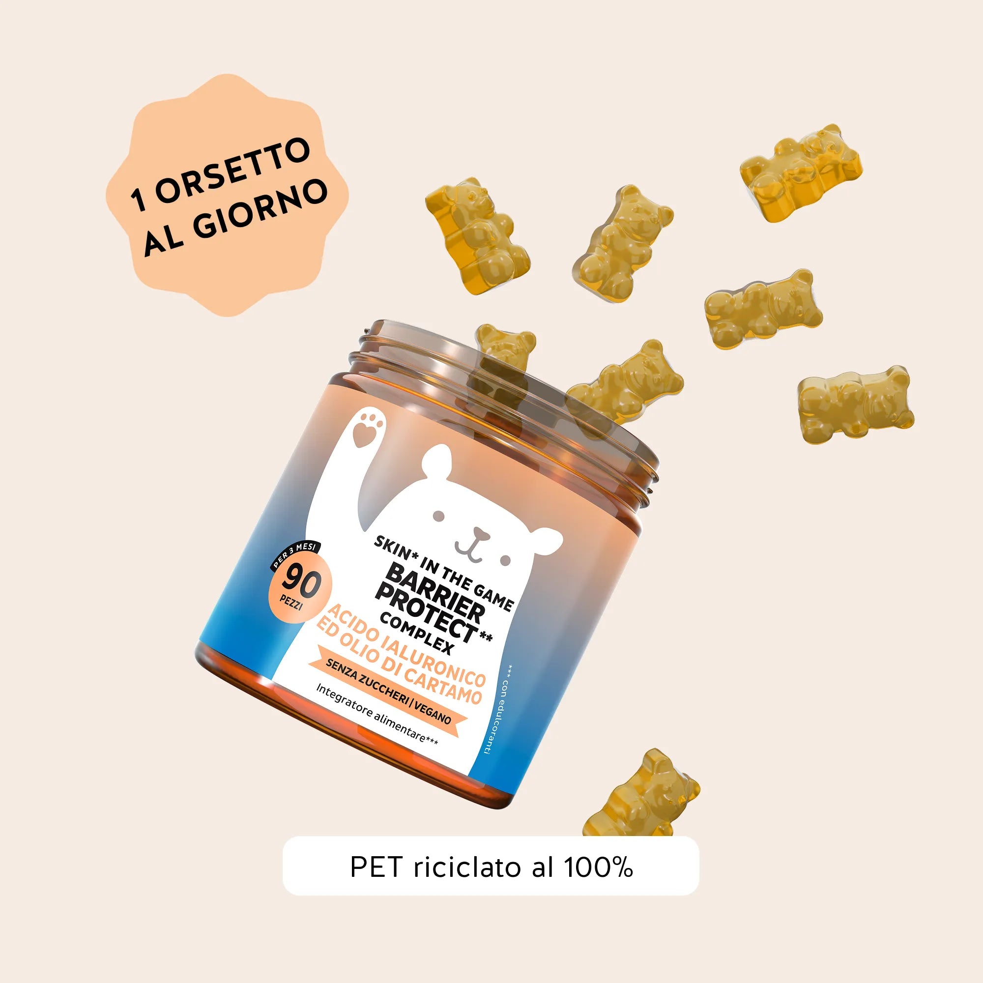 Bears with Benefits Skin* in the Game! Barrier Protect** Complex – Assunzione consigliata 1 caramella gommosa al giorno per supportare la pelle e proteggerla dallo stress ossidativo, 90 pezzi, formula vegana senza zuccheri