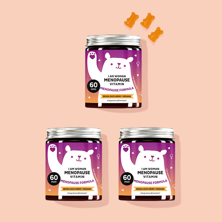 Tre confezioni di I Am Woman integratore per la menopausa da Bears with Benefits.