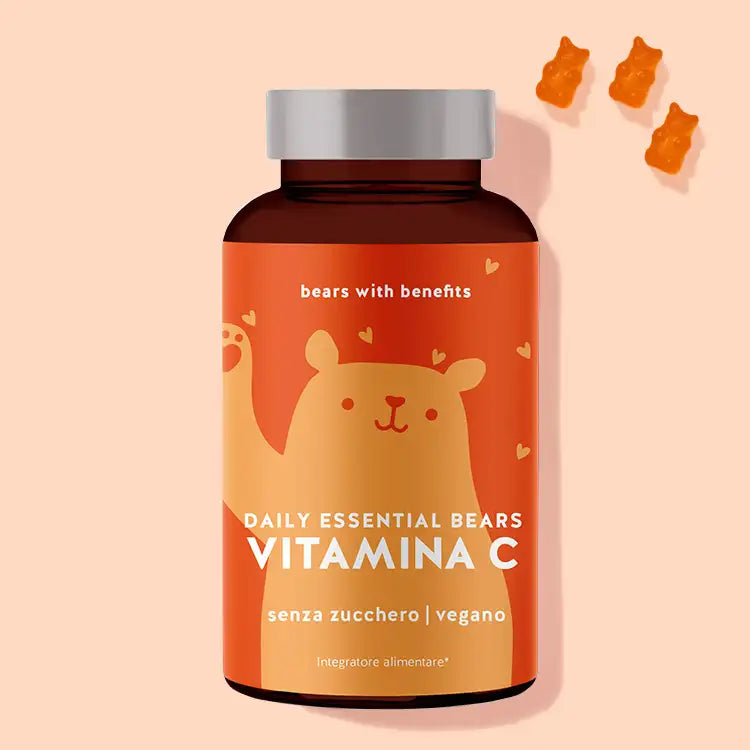 In questa immagine è raffigurata una confezione del prodotto Daily Essential Bears con vitamina C di Bears with Benefits.