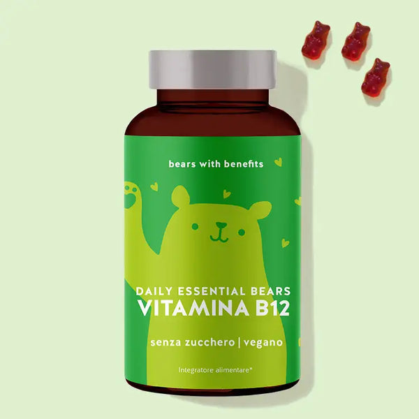 In questa immagine è raffigurata una confezione del prodotto Daily Essential Bears con vitamina B12 di Bears with Benefits.