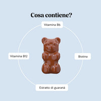 Bears with Benefits Wake-Up Call Energy – Formula in caramelle gommose con vitamina B6, vitamina B12 ed estratto naturale di guaranà per favorire energia quotidiana, metabolismo energetico e performance fisica e mentale.