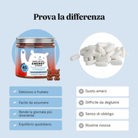 Bears with Benefits Wake-Up Call Energy – Caramelle gommose energizzanti gusto cola per una supplementazione quotidiana pratica, gustosa e facile da assumere rispetto a capsule o compresse tradizionali.