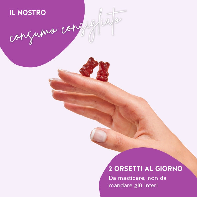 Questa immagine mostra il consumo consigliato degli Orsetti Daily Essential Bears con zinco di Bears with Benefits.