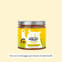 Immagine del barattolo da 45 unità del prodotto Happy Belly Debloat di Bears with Benefits in formato caramelle gommose, per digestione e benessere intestinale.