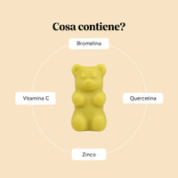 Bears with Benefits Bye bye Sniff! RELIEF* COMPLEX – Formula in caramelle gommose con vitamine e ingredienti funzionali selezionati per supportare le difese immunitarie e il benessere delle vie respiratorie con una pratica assunzione quotidiana.