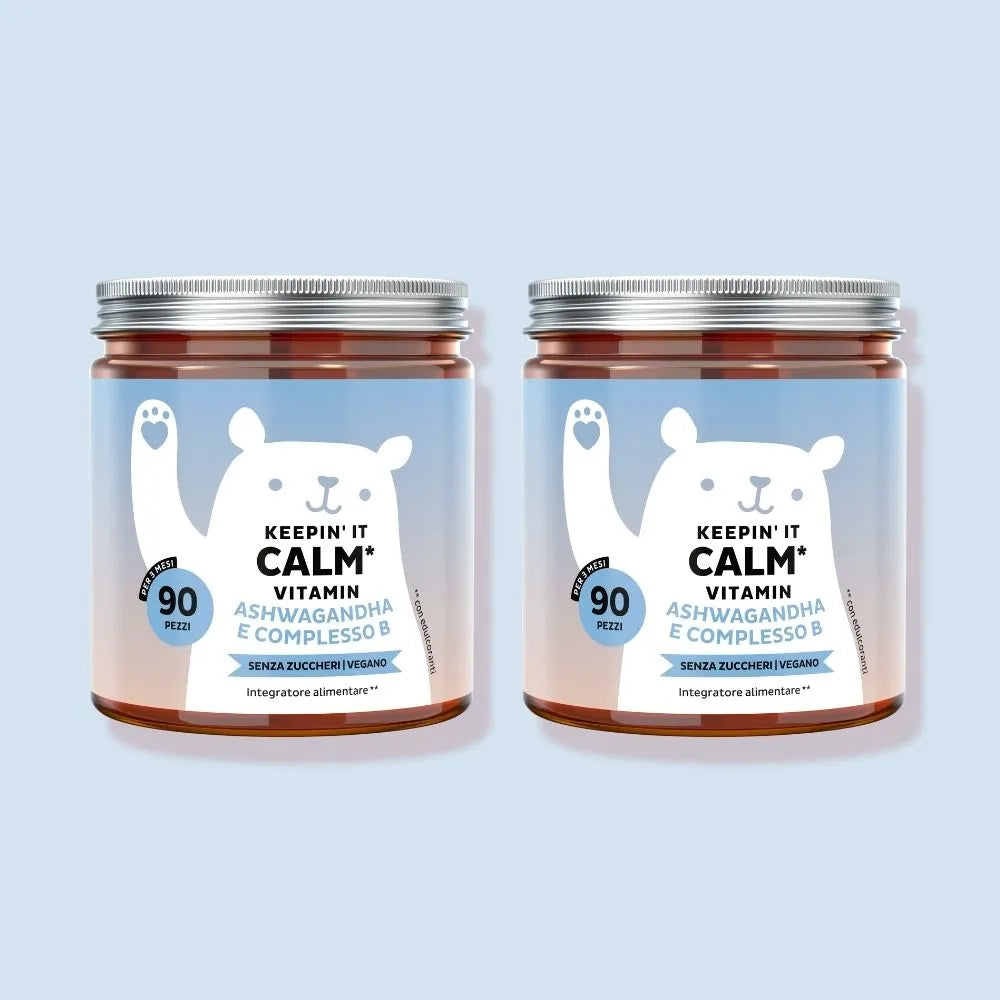 Bears with Benefits Keepin it Calm Vitamin – Caramelle gommose con vitamine del gruppo B, ashwagandha e L-teanina per supporto mentale quotidiano, pack da 2 barattoli, senza zucchero, gusto frutti tropicali

