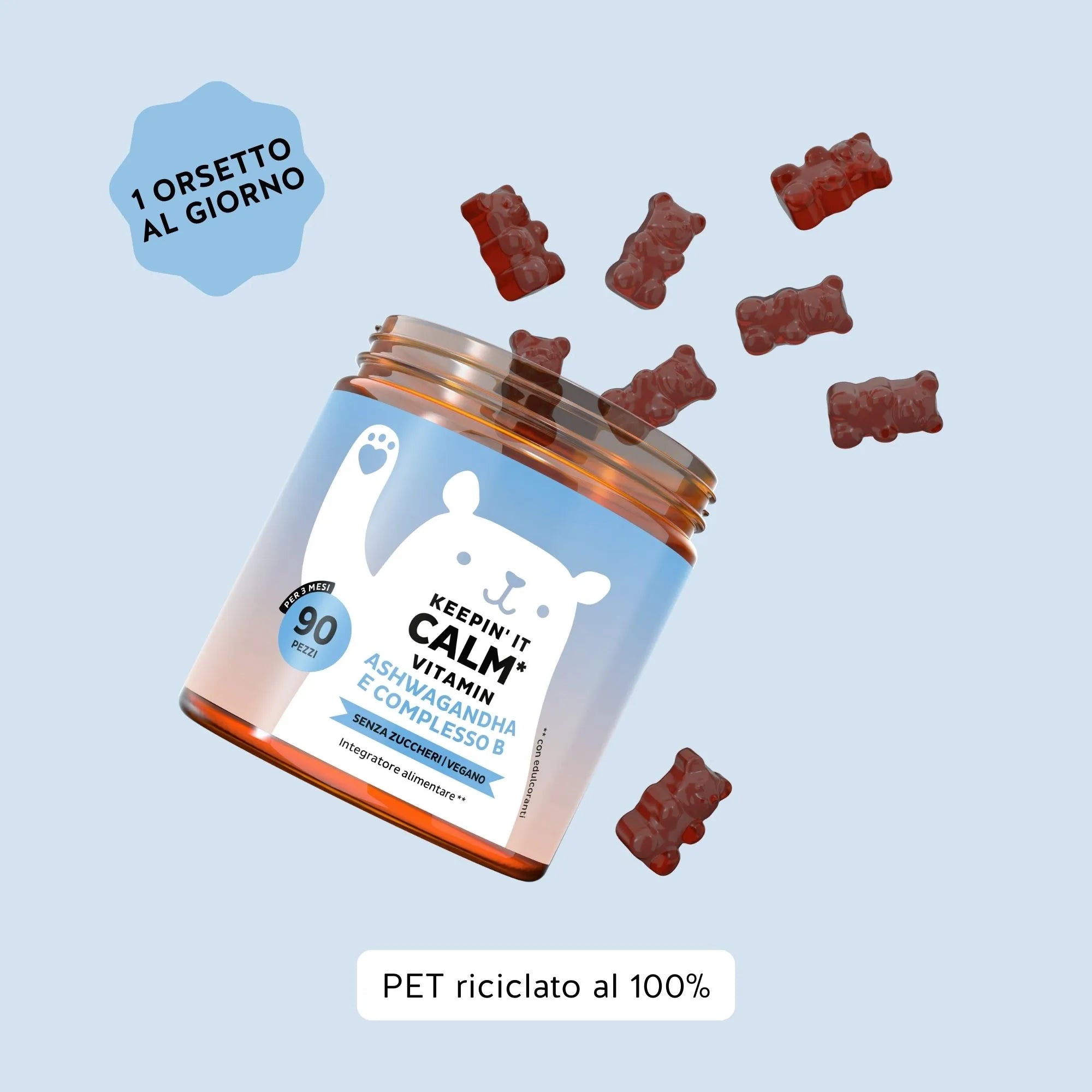 Bears with Benefits Keepin it Calm Vitamin – Assunzione consigliata 1 caramella gommosa al giorno con vitamine del gruppo B, ashwagandha e L-teanina per supporto mentale quotidiano, 45 o 90 pezzi
