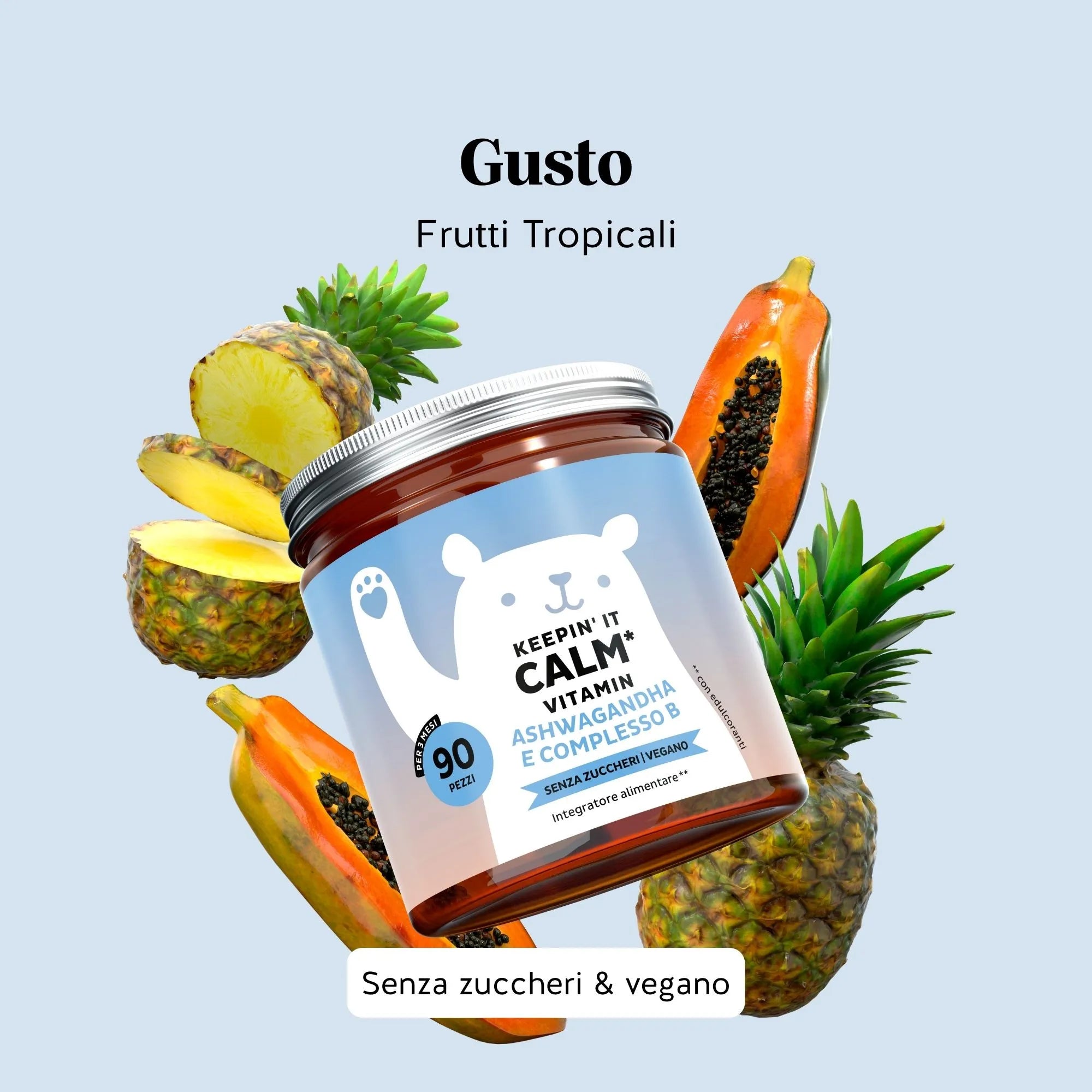 Bears with Benefits Keepin it Calm Vitamin – Caramelle gommose vegane al gusto naturale frutti tropicali con vitamine del gruppo B, ashwagandha e L-teanina, senza zucchero, facili da assumere ogni giorno
