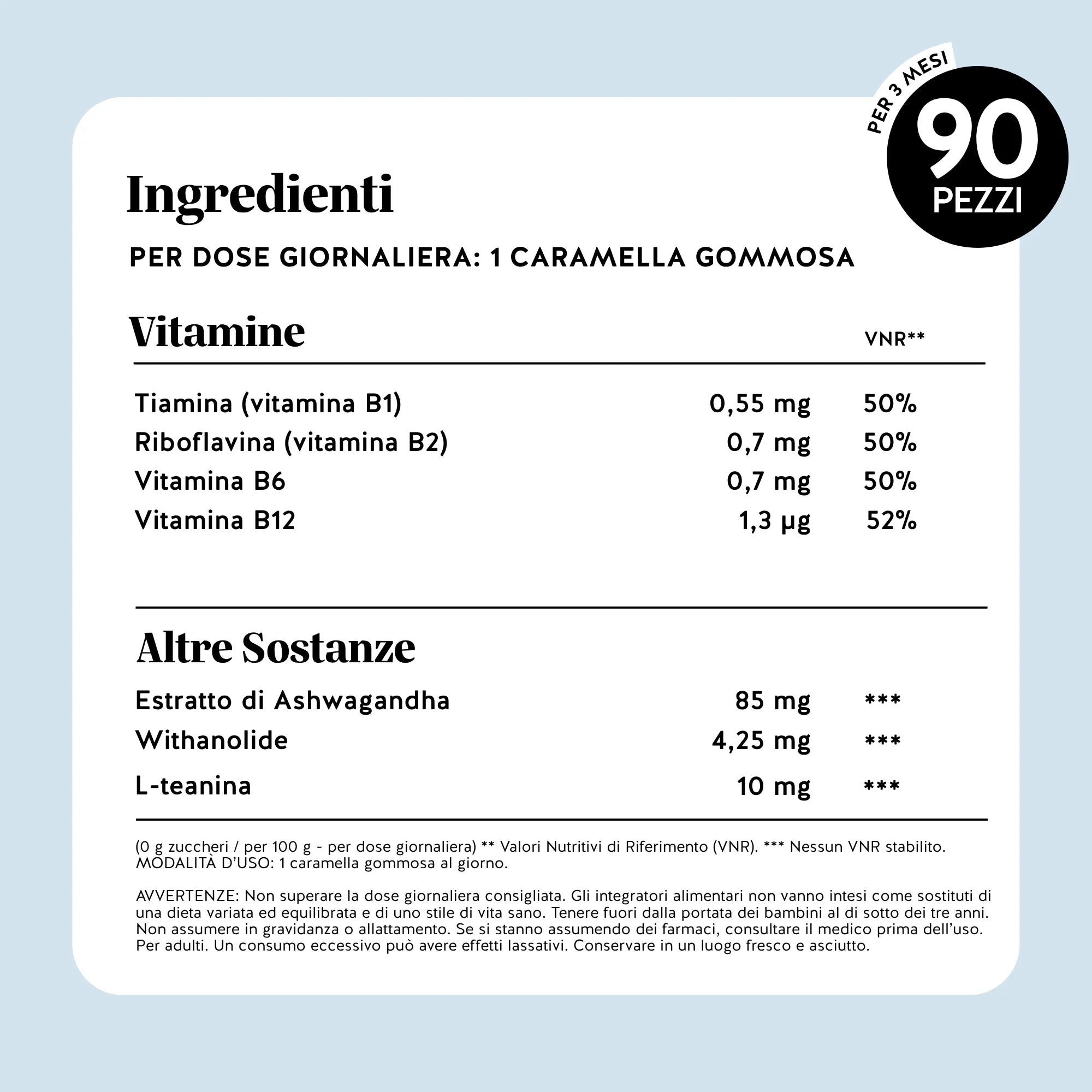 Bears with Benefits Keepin it Calm Vitamin – Tabella nutrizionale con vitamine B1, B2, B6, B12, ashwagandha e L-teanina per supporto al sistema nervoso e benessere mentale

