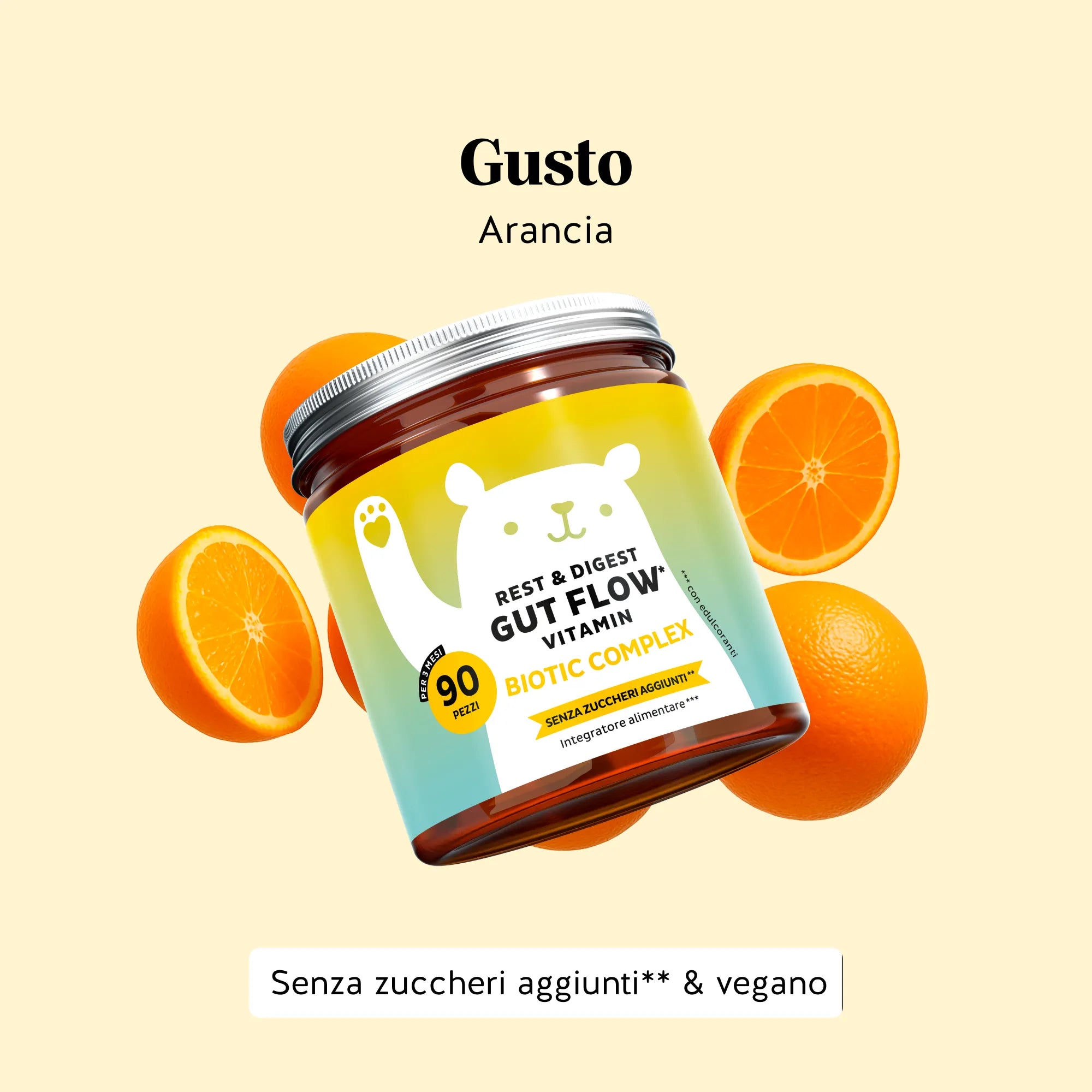 Bears with Benefits Rest & Digest Gut Flow Vitamin – Caramelle gommose al gusto arancia con Bacillus coagulans, inulina, bromelina e vitamina B6 per la routine intestinale, 90 pezzi, vegane
