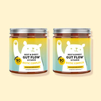 Bears with Benefits Rest & Digest Gut Flow Vitamin – Caramelle gommose con complesso biotico, Bacillus coagulans, inulina, bromelina e vitamina B6, pack da 2 barattoli da 90 pezzi, 180 totali, senza zuccheri aggiunti e vegane