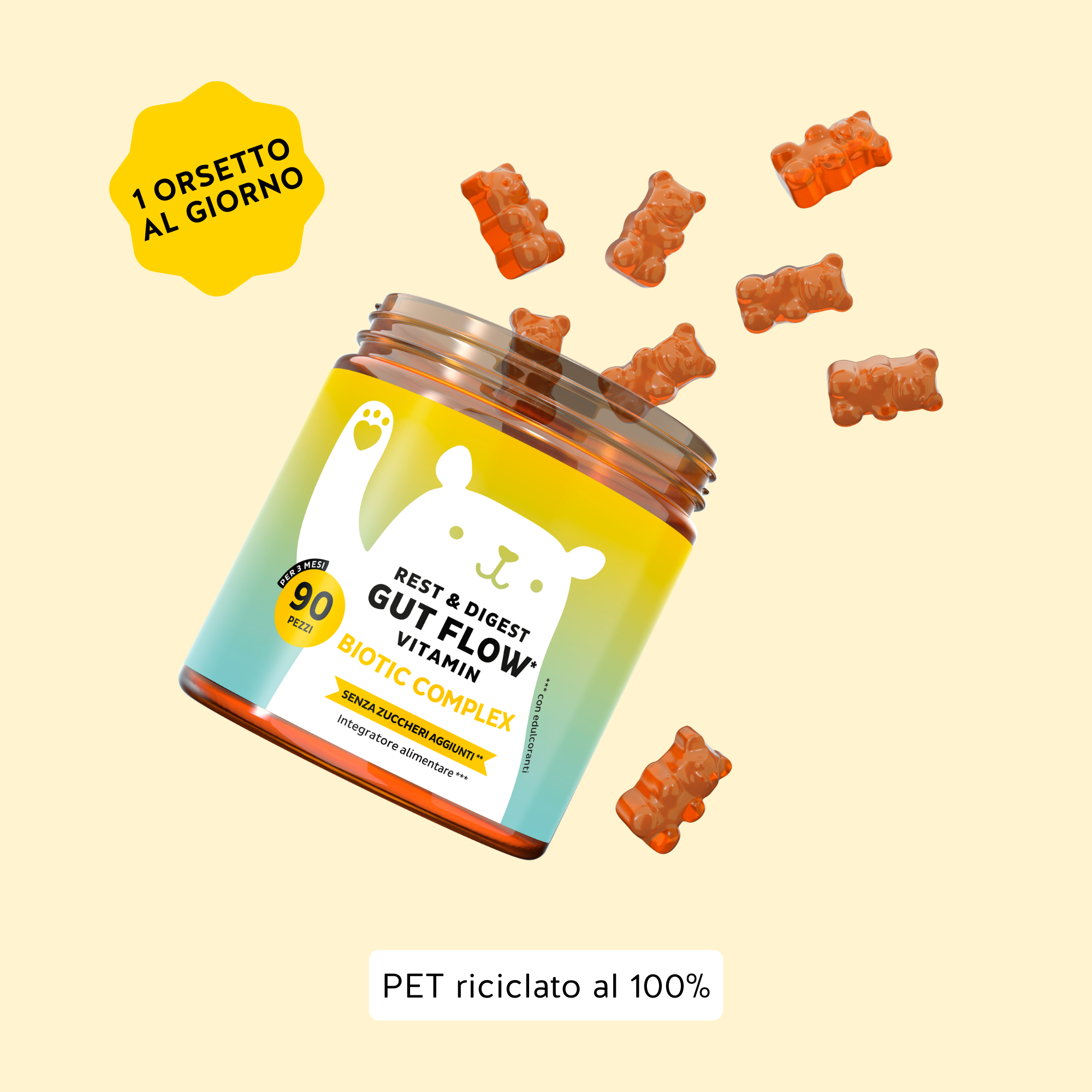 Bears with Benefits Rest & Digest Gut Flow Vitamin – Assunzione consigliata 1 orsetto gommoso al giorno con Bacillus coagulans, inulina, bromelina e vitamina B6, 90 pezzi, senza zuccheri aggiunti

