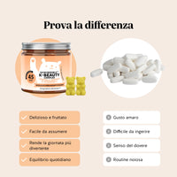 Bears with Benefits Skincredible K-Beauty Complex – Caramelle gommose gusto mango per una supplementazione quotidiana pratica, gustosa e facile da assumere rispetto a capsule o compresse tradizionali.